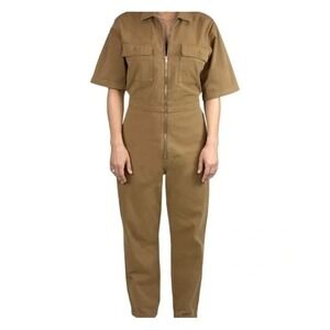 DSTLD x Sundry Brown Utility Coveralls Jumpsuit‎ XS Sleeve Zip Pockets Anthro